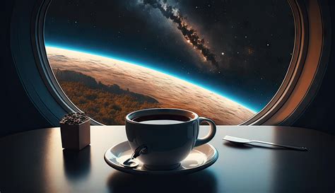 galaxy タブレット、宇宙の果てでコーヒーを飲む